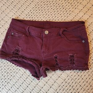 Hippie Laundry Burgundy Distressed Jean Shorts